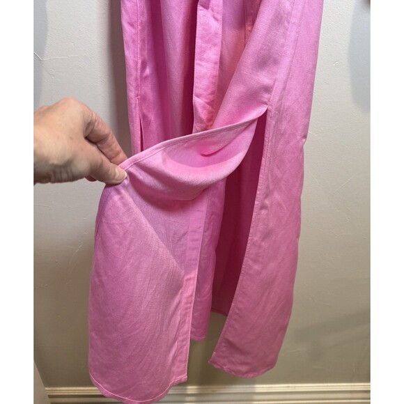 Loft Dress Pink Long Sleeve Belted Shirt Dress Linen Blend Women's Size 0 Petite - Picture 6 of 16